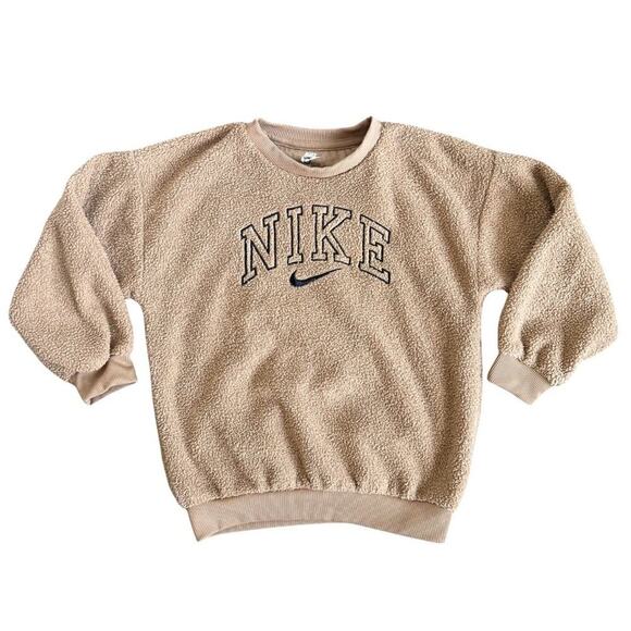 Nike Other - Nike Girls Swoosh Crewneck Sweatshirt Size 6-7 Beige Logo Cozy Pullover
